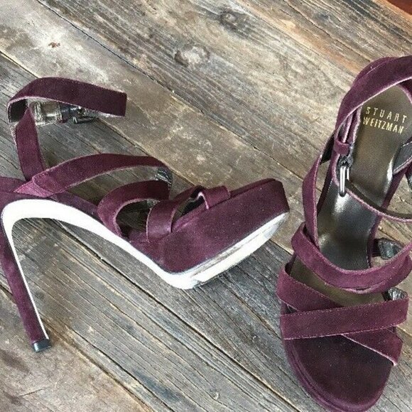 Stuart Weitzman 6.5 Purple Suede Stiletto Sandals - Picture 9 of 13